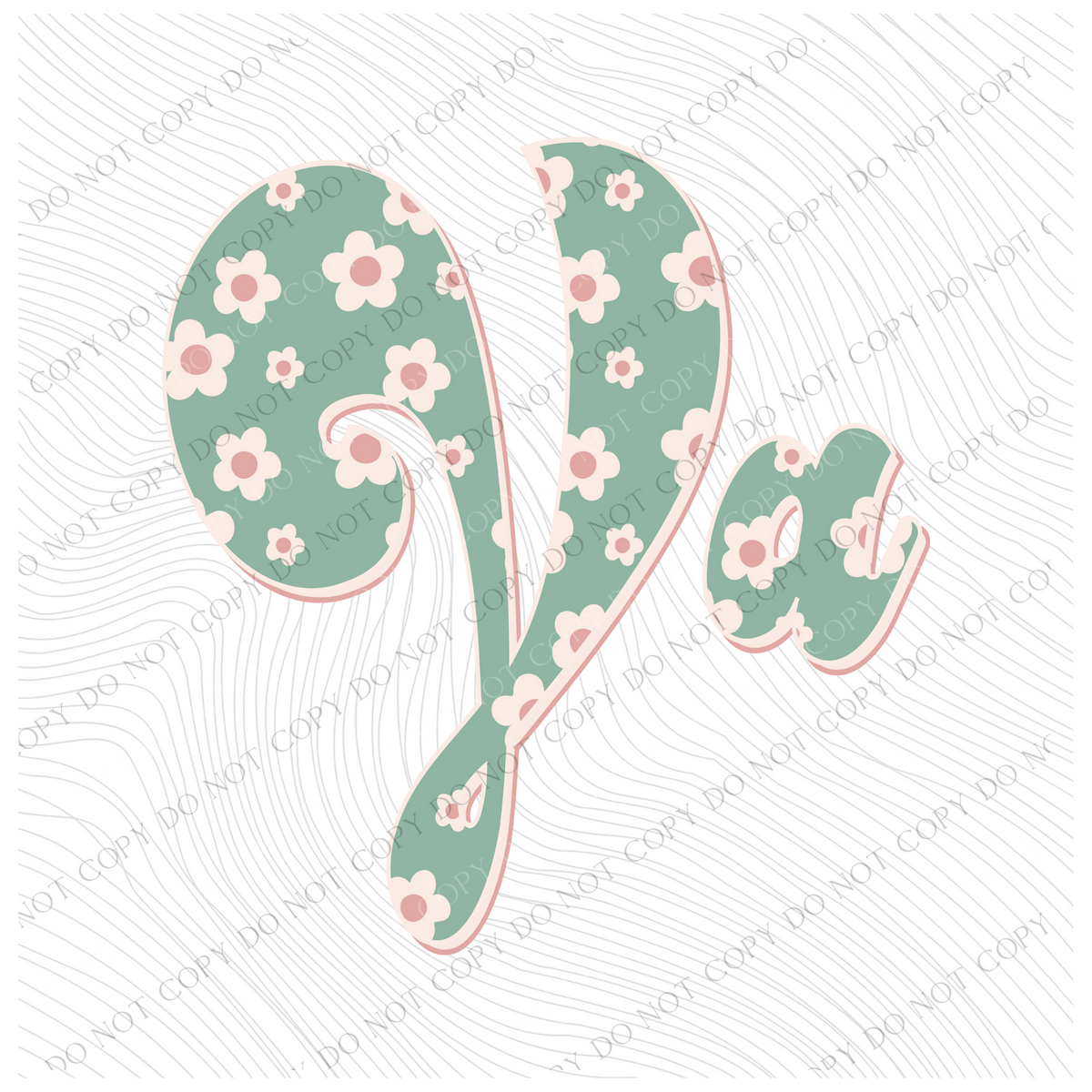 VA Virginia Vintage Floral Green, Pink & Cream Digial Design, PNG