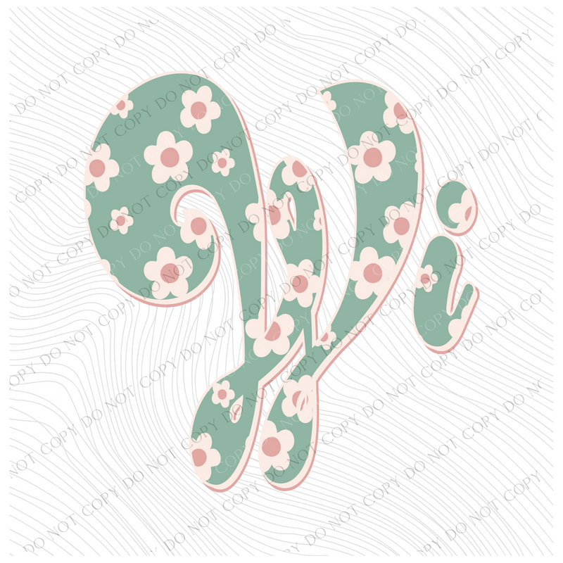 WI Wisconsin Vintage Floral Green, Pink & Cream Digial Design, PNG
