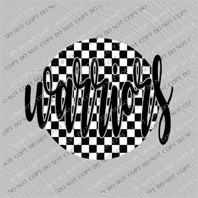 Warriors Checkered Circle Cutout Black/White Mascot Digital Design, PNG