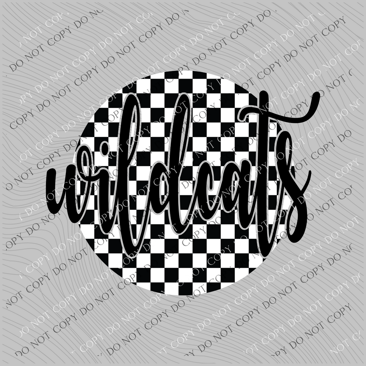 Wildcats Checkered Circle Cutout Black/White Mascot Digital Design, PNG