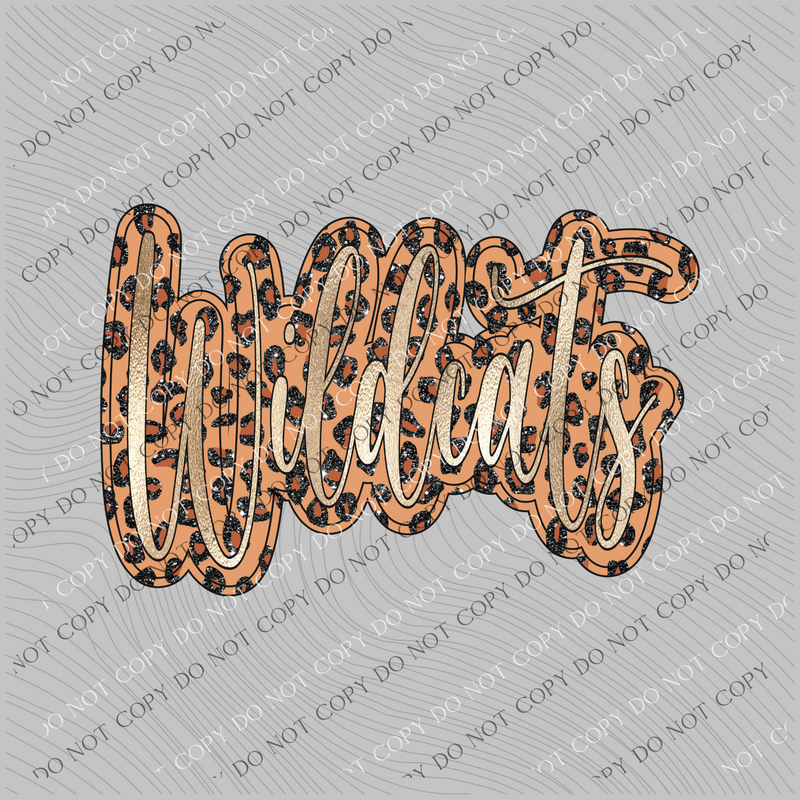 Wildcats Script Leopard Glitter and Foil PNG,  Digital Design