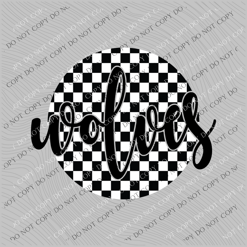 Wolves Checkered Circle Cutout Black/White Mascot Digital Design, PNG