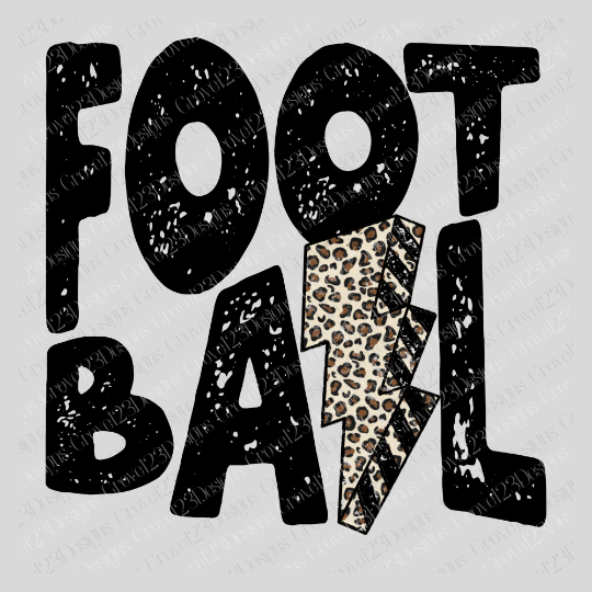Football Distressed Leopard Lightning Bolt Black Digital Design, PNG