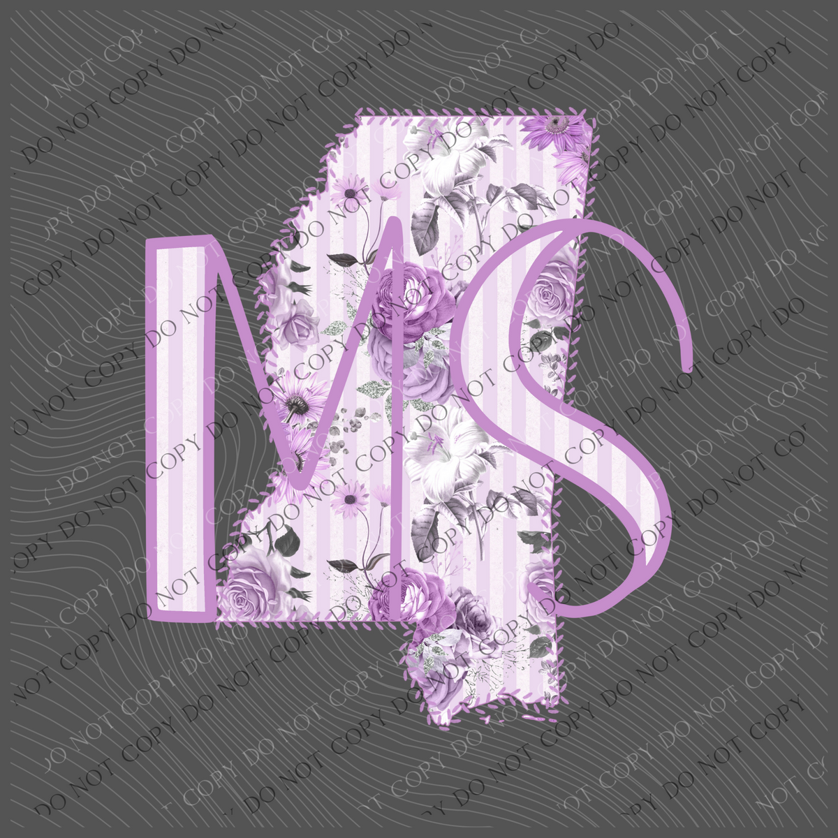 Mississippi MS Purple Floral Stitch Spring Digital Design, PNG