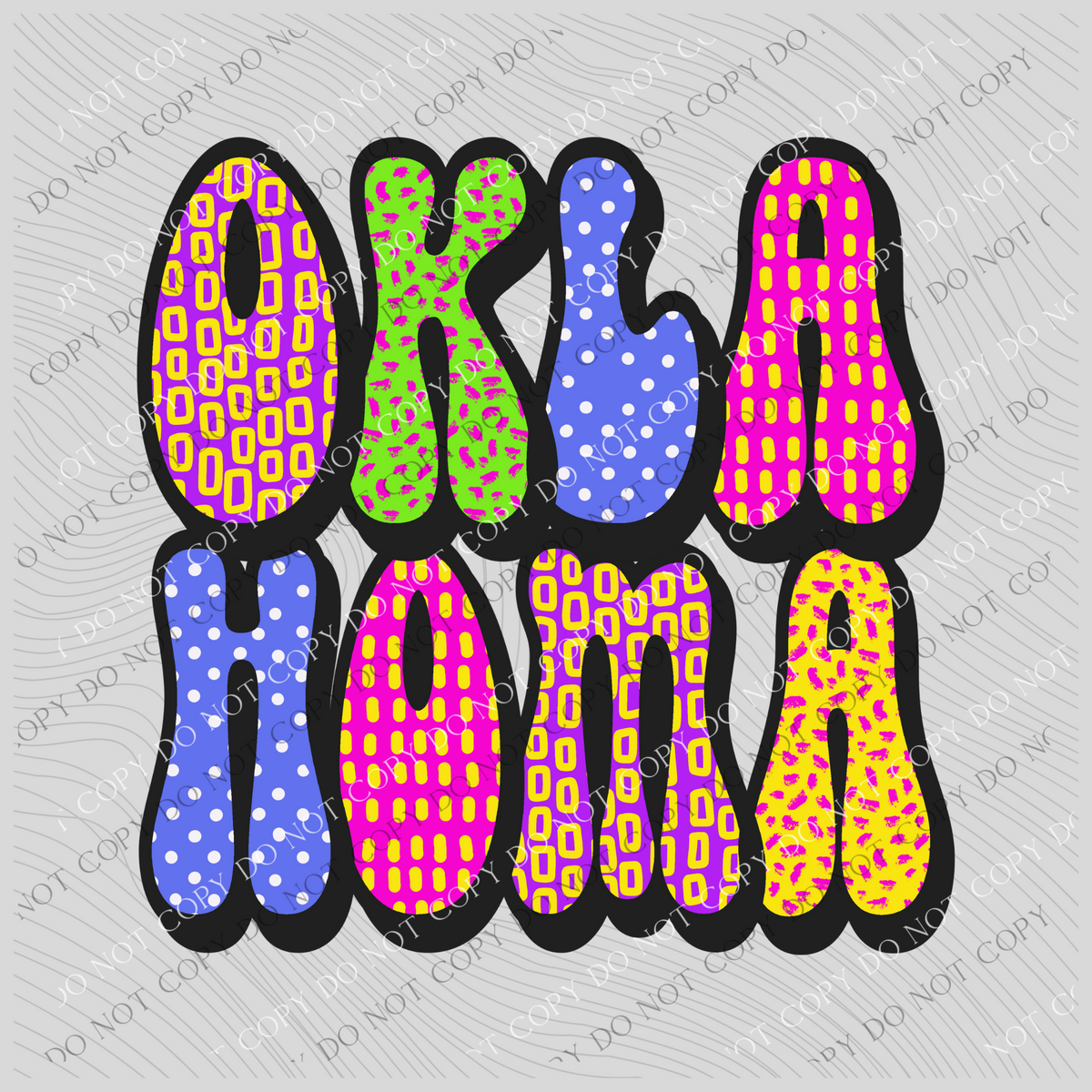 Oklahoma Retro Patterns Neons/Retro Black Digital Design, PNG