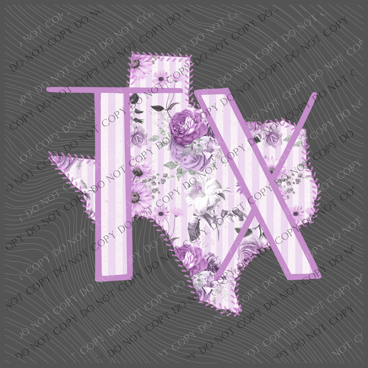 Texas TX Purple Floral Stitch Spring Digital Design, PNG