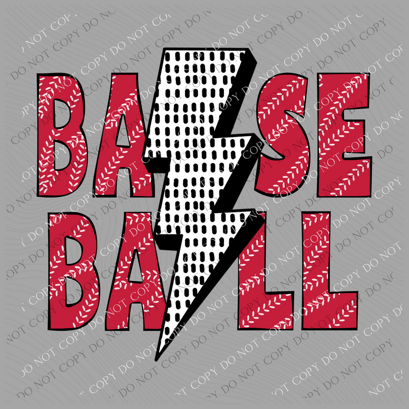 Baseball Lightning Bolt Stitch RED/Black/White Digital Design, PNG