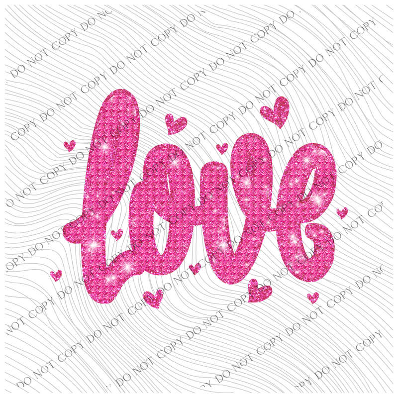 Love Hearts Pink Diamond Glitter Bling Valentine Digital Design, PNG
