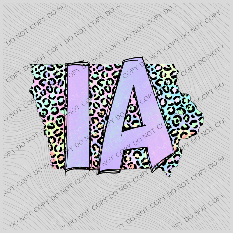 Iowa Pastel Leopard State Digital Download, PNG