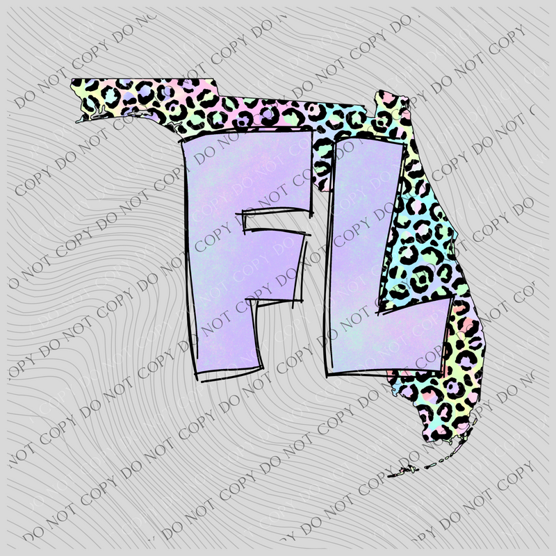 Florida Pastel Leopard State Digital Download, PNG