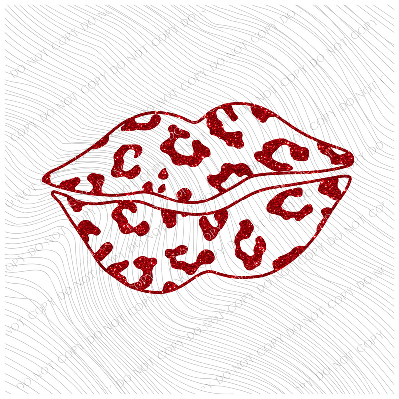 Leopard Glitter Lips Red Valentine Design Digital, PNG