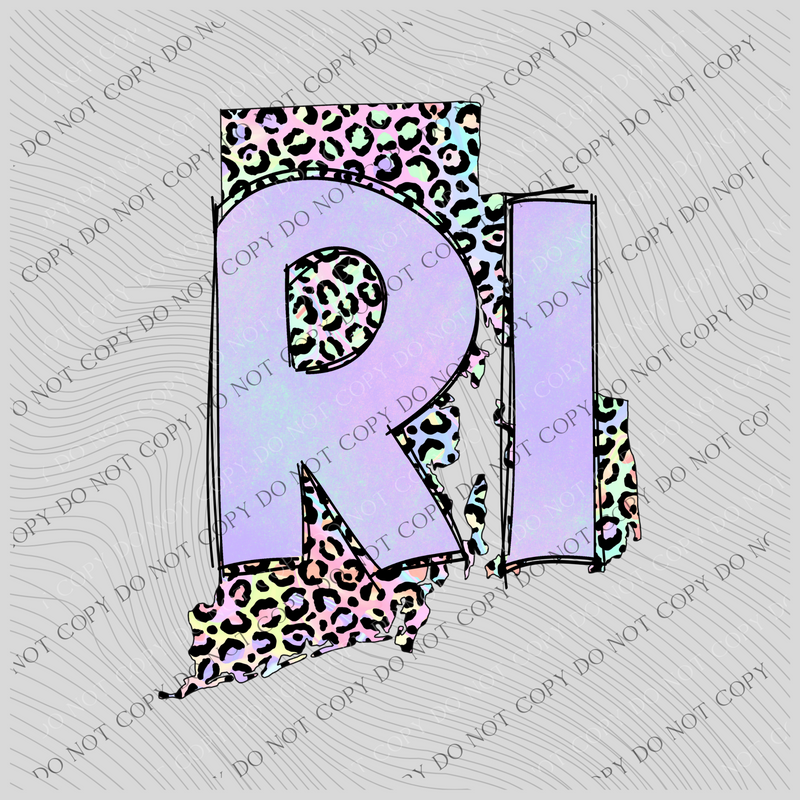 Rhode Island Pastel Leopard State Digital Download, PNG