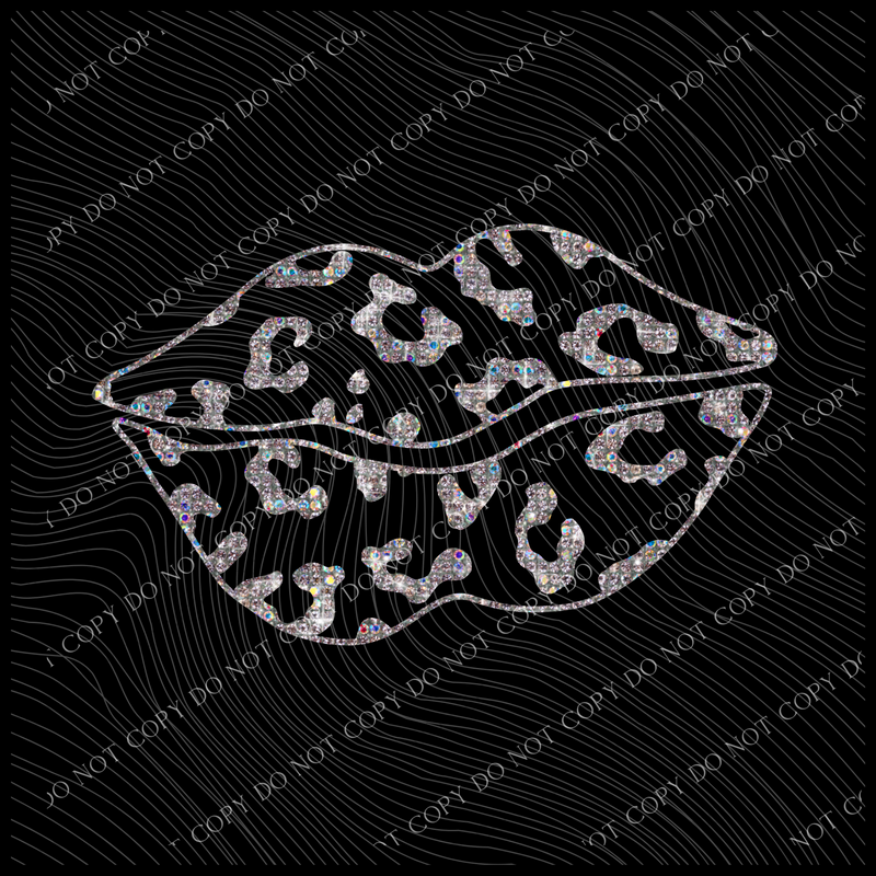 Leopard Diamond Bling Lips Silver Valentine Design Digital, PNG