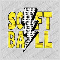 Softball Lightning Bolt Stitch Yellow/Red/Black/White Digital Design, PNG