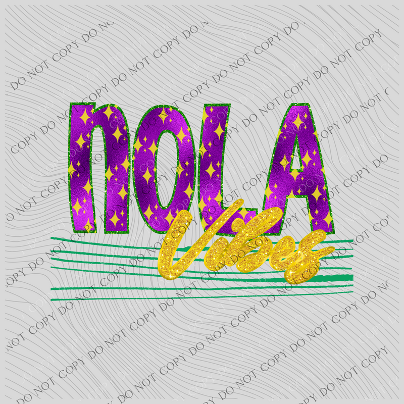 NOLA Vibes Purple Yellow Green Foil & Glitter Digital Download, PNG