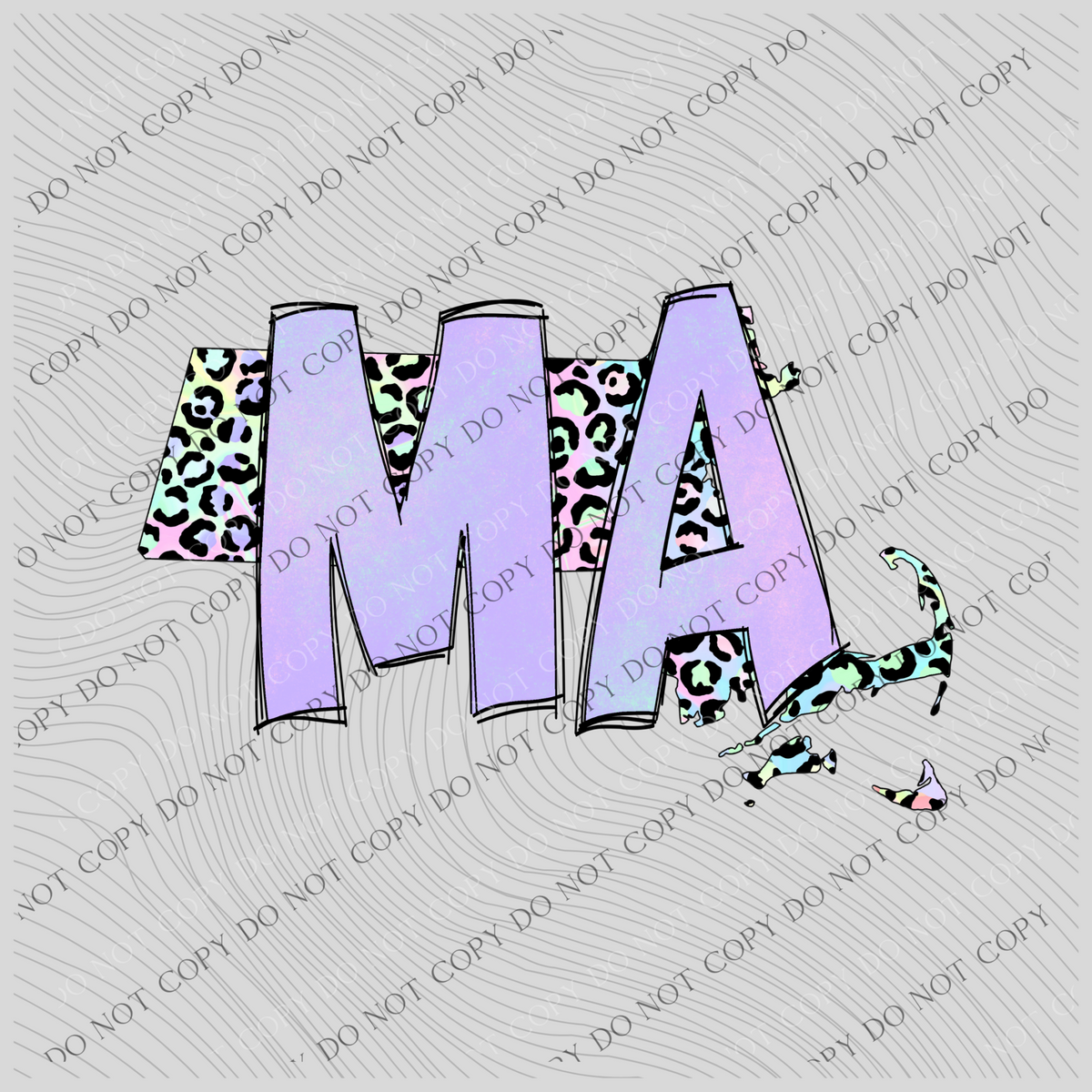 Massachusetts Pastel Leopard State Digital Download, PNG