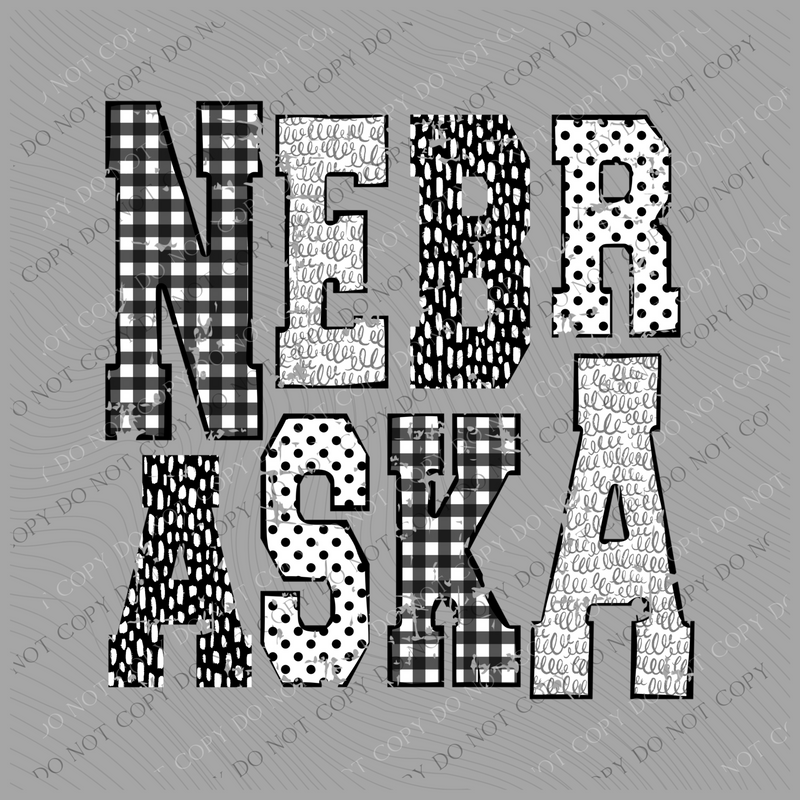 Nebraska Multi Patterns Black/White/Grey Distressed Digital Design, PNG
