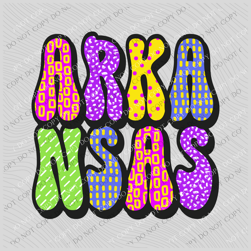 Arkansas Retro Patterns Neons/Retro Black Digital Design, PNG