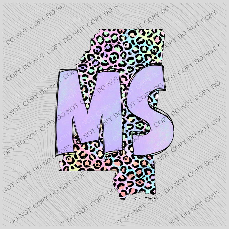 Mississippi Pastel Leopard State Digital Download, PNG