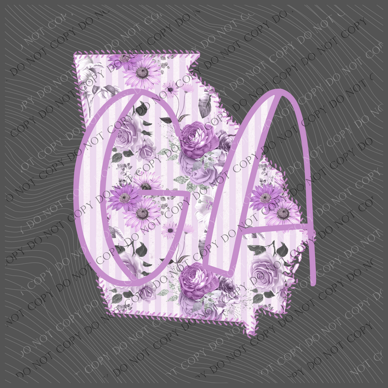 Georgia GA Purple Floral Stitch Spring Digital Design, PNG