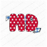 MD Maryland Gingham Stars Red White Blue Digital Design, PNG