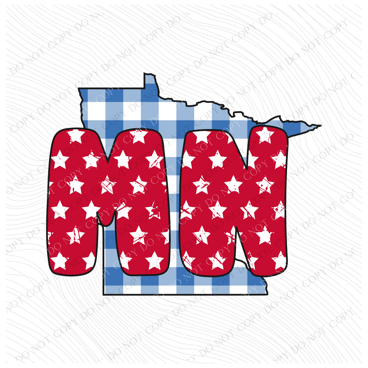 MN Minnesota Gingham Stars Red White Blue Digital Design, PNG