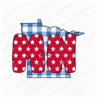 MN Minnesota Gingham Stars Red White Blue Digital Design, PNG